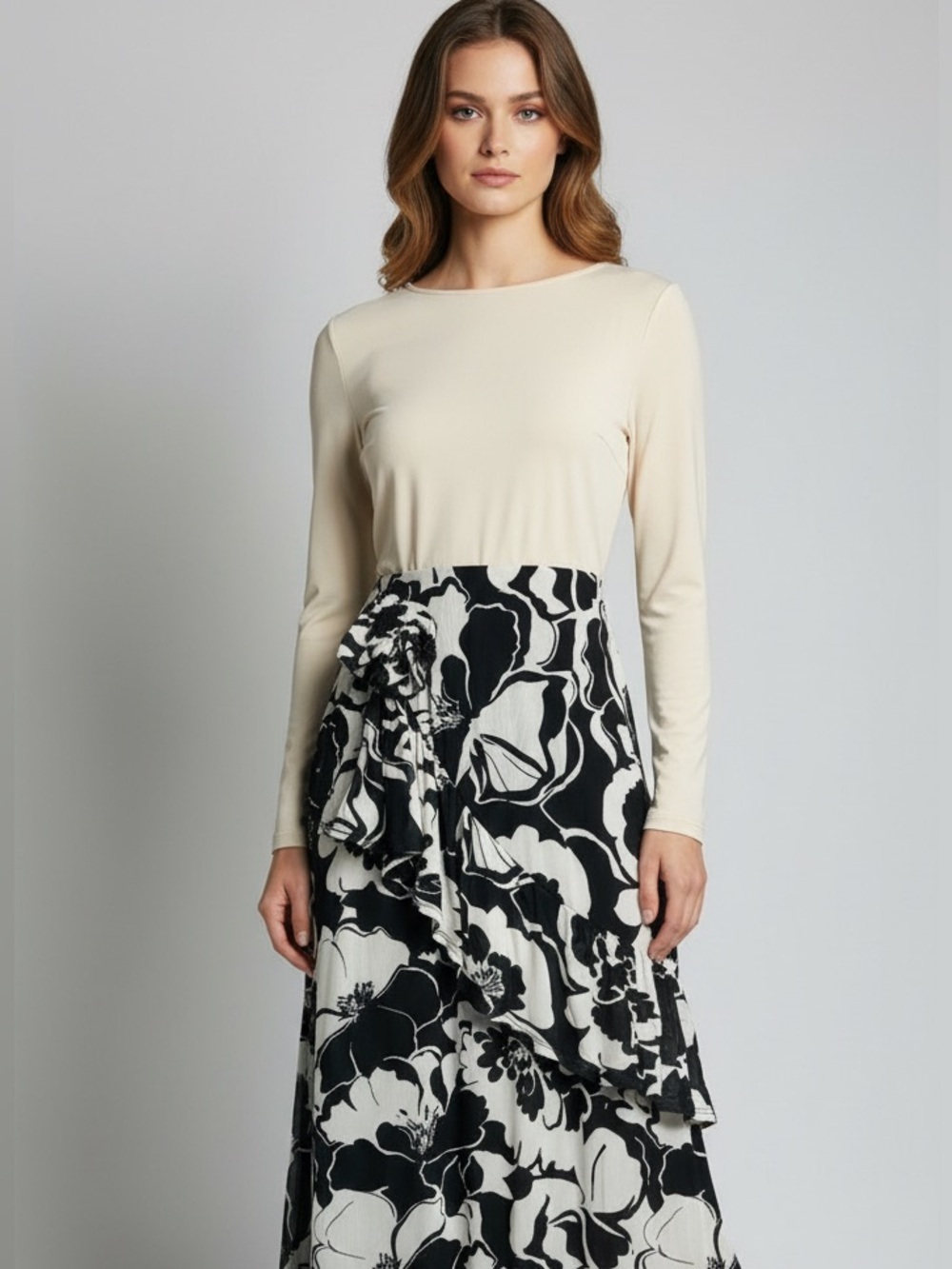 Black & Cream Floral Skirt